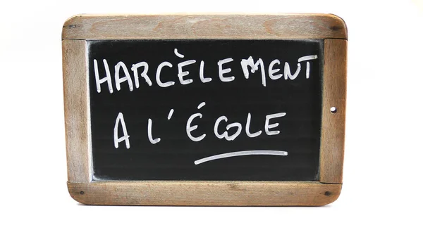 Words School Bullying Written French Slate — Stock Photo, Image