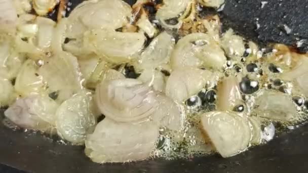 Chopped Shallots Cooking Pan — Stock Video