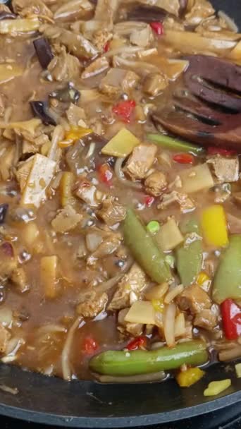 Bucăți Carne Rață Legume Sărate Într Wok Aproape — Videoclip de stoc