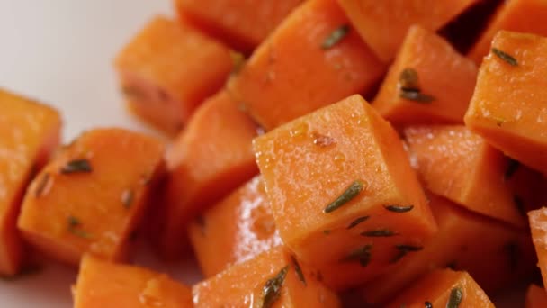 Diced Raw Sweet Potatoes Prepared Cooking — Stock Video