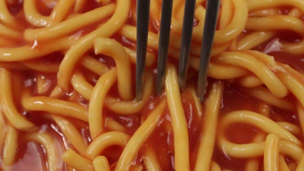 Spaghetti Tomato Sauce Fork Close — Stock Video