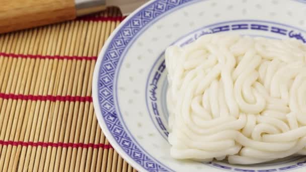 Udon Noodles Close Plate — Stock Video