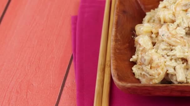 Arroz Integral Camarones Cocidos Leche Coco Curry — Vídeos de Stock