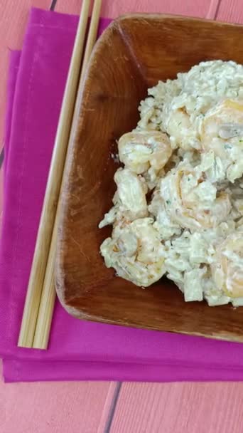 Hnědá Rýže Krevety Vařené Kokosovém Mléce Kari — Stock video
