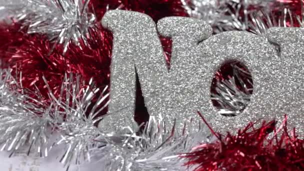 Слово Нол Французькою Різдвяні Прикраси Крупним Планом — стокове відео