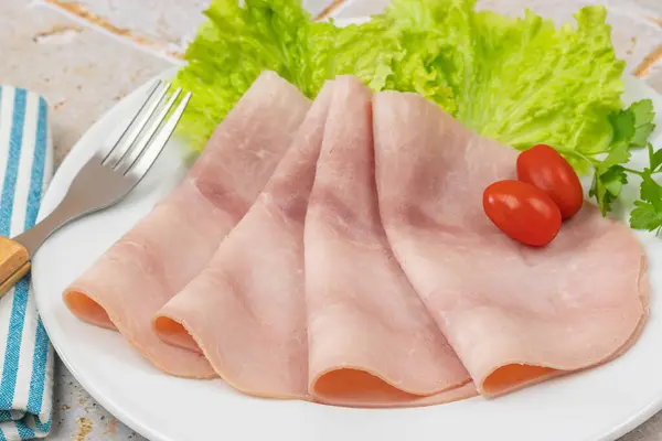 Several Slices Ham Plate Royalty Free Stock Images