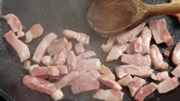 Schweinespeck Kochen Der Pfanne — Stockvideo