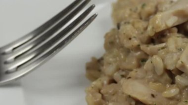 Bir tabak tavuk ve mantarlı pilav.