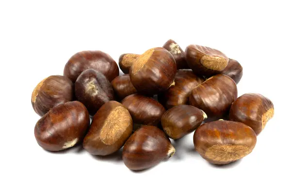 Pile Chestnuts Isolated White Background Stock Photo