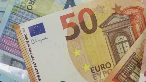 Mehrere Banknoten Der Europäischen Union Nahaufnahme — Stockvideo