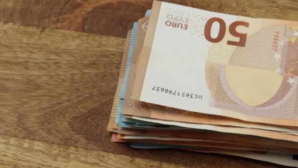 Stapel Von Banknoten Der Europäischen Union Großaufnahme — Stockvideo