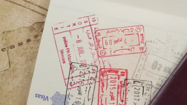 有几个国家海关印章的护照 特快专递 — 图库视频影像