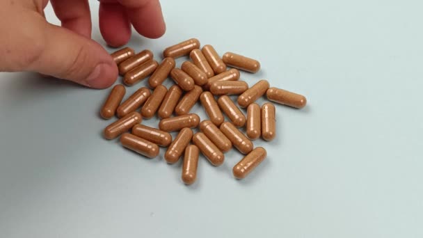 Hand Grabbing Pills Close — Stock Video