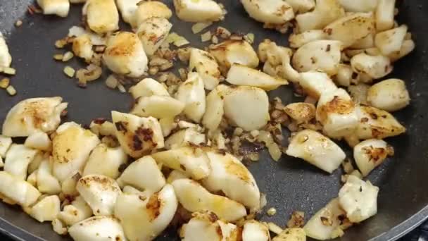 Gotowanie Kawałków Kałamarnic Patelni — Wideo stockowe