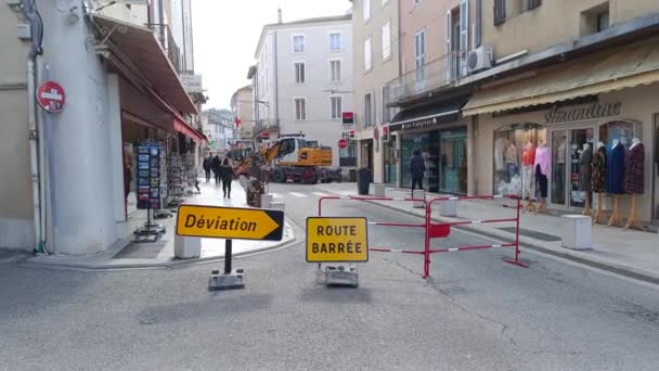 Vaison Romaine Vaucluse France 02242024 Street Construction Words Diversion Road — 图库视频影像