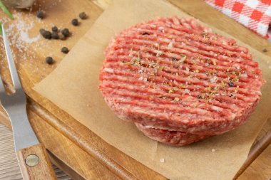 Çiğ biftek, yakın plan, tabakta.