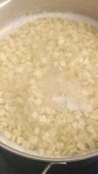 Crozets Pasta Kochen Kochendem Wasser Nahaufnahme — Stockvideo