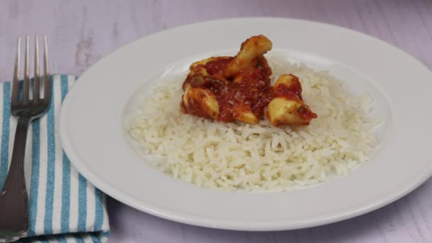 Squid Cooked Tomato Sauce Rice Plate — Stock Video
