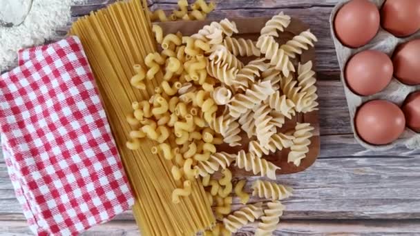 Background Several Kinds Raw Pasta Close — Stock Video
