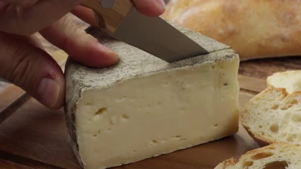 Peynir Tomme Savoie Yakın Plan Masanın Üstünde — Stok video