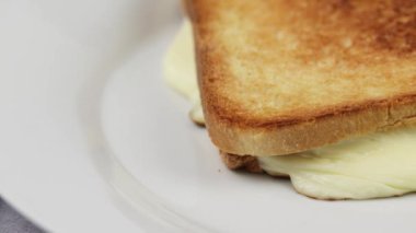 Peynirli tost, yakın plan, tabakta.