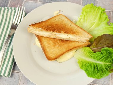 Peynirli tost, yakın plan, tabakta.