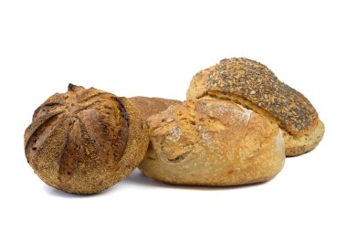 Ekmek çeşitleri, yakın plan, beyaz arkaplanda izole edilmiş.