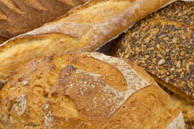 Ekmek çeşitleri, yakın plan, beyaz arkaplanda izole edilmiş.