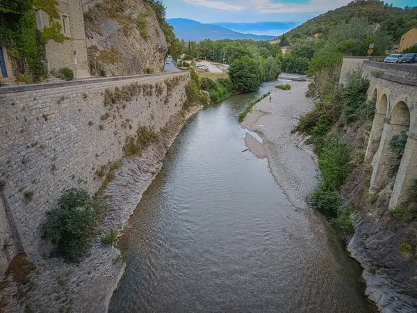 stock image view of the Ouvze river, from the Roman bridge in the town of Vaison-la-Romaine