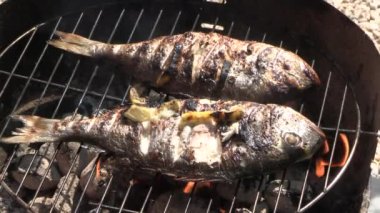 İki balık pişiriyorum, barbeküde çipura var.