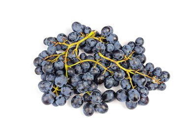 Bir demet siyah üzüm, yakın plan, beyaz arka planda izole edilmiş.