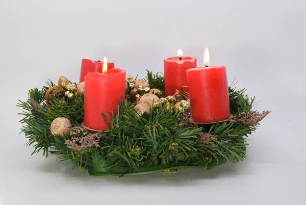 Advent Wreath Two Lit Candles Second Advent — Stock Photo, Image