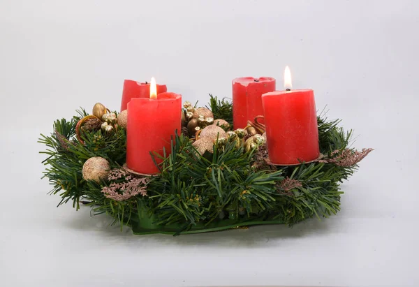 stock image advent wreath with two lit candles on the second advent