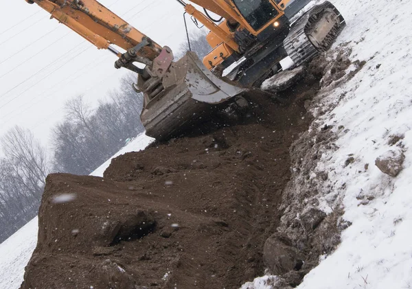 Lavori Terra Con Escavatore Ingegneria Civile Cantiere — Foto Stock