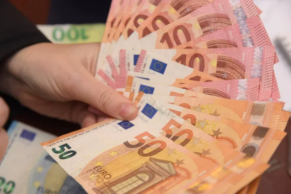 Eurobankbiljetten Voor Contante Transacties Betalend Europese Unie — Stockfoto