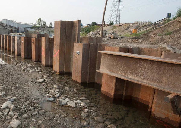 stock image a sheet piling retaining wall in construction and hydraulic engineering