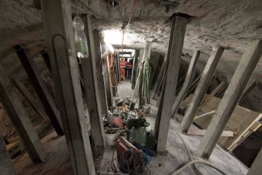 excavation in a mountain during stone tunnel construction, civil engineering