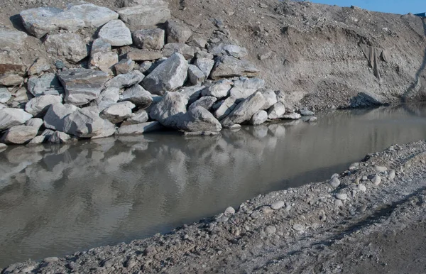 Steinbefestigungen Flussufer Flussregulierung Und Wasserbau — Stockfoto
