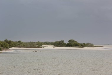 Sahil boyunca kumlu sahil, deniz kenarında yaz tatili.