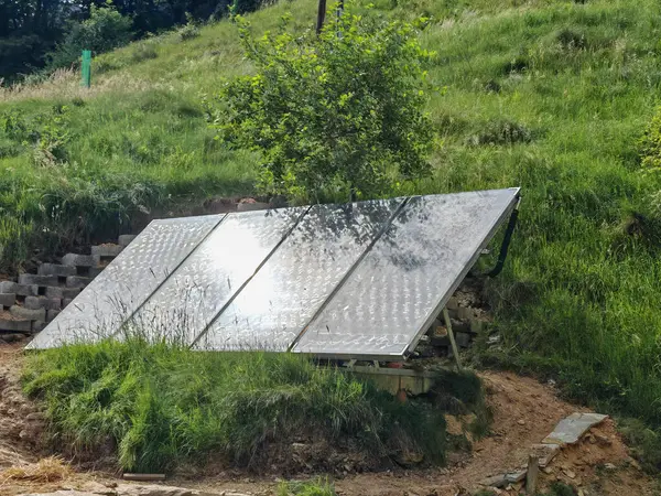 stock image solar panel and photovoltaics for generating sustainable energy and power