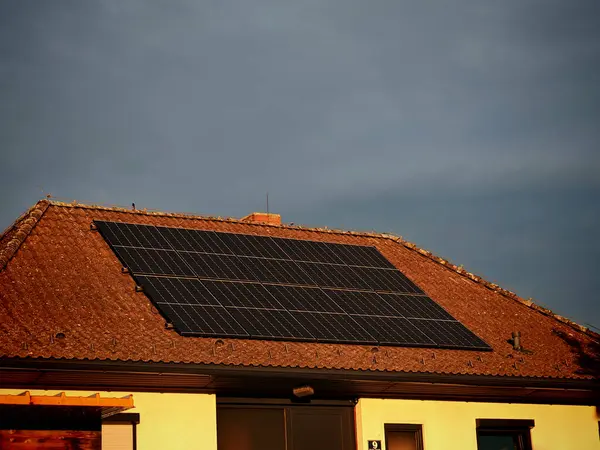 stock image solar panel and photovoltaics for generating sustainable energy and power