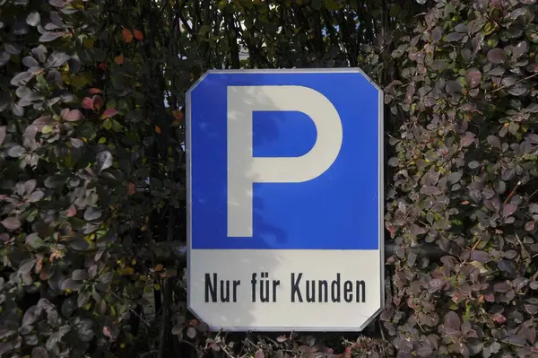 Beyaz P harfli mavi özel park yeri tabelası.