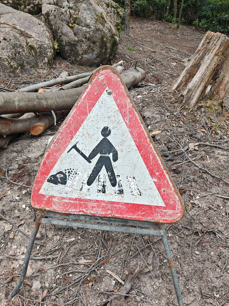 A road works traffic sign, road construction and traffic infrastructure
