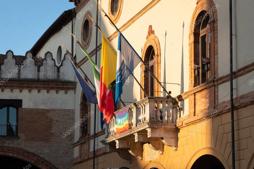 Side view of main facade of the town hall of Ravenna from the balcony 4