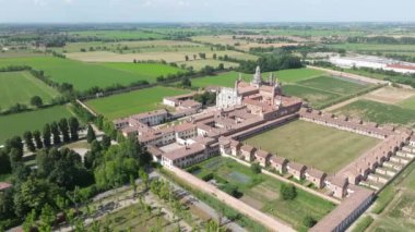 Slow motion of the Certosa di Pavia,built in the late fourteenth century,courts and the cloister of the monastery and shrine in the province of Pavia.