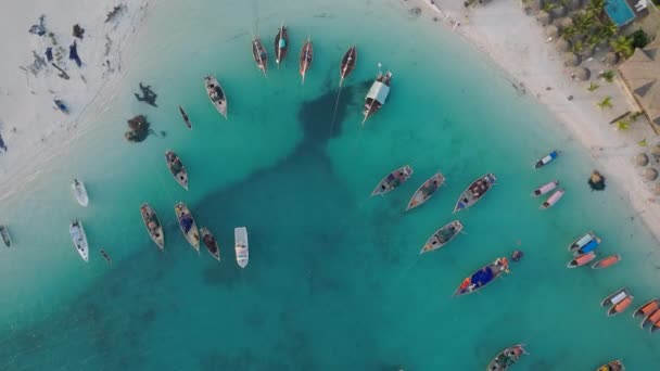 Vista Aérea Barcos Pescador Madeira Praia Areia Aldeia Kendwa Zanzibar — Vídeo de Stock