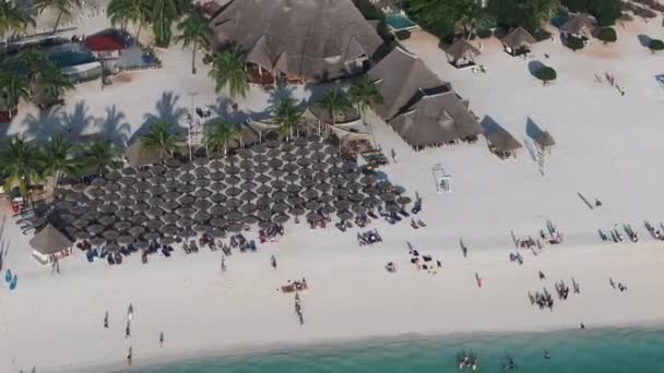 Veduta Aerea Della Spiaggia Zanzibar Dove Turisti Locali Mescolano Colori — Video Stock