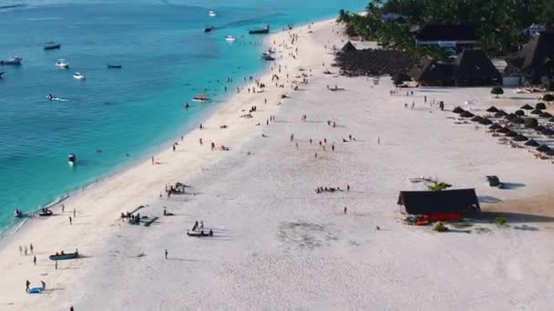 Maravillosa Toma Aérea Playa Arena Océano Turquesa Zanzíbar Día Soleado — Vídeos de Stock