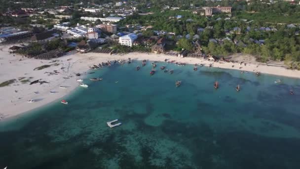 Impressionante Tiro Aéreo Costa Mar Azul Turquesa Zanzibar Dia Ensolarado — Vídeo de Stock