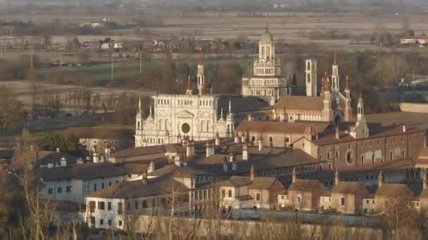 Безпілотник Над Монастирем Certosa Pavia Газонами Італії Павія — стокове відео